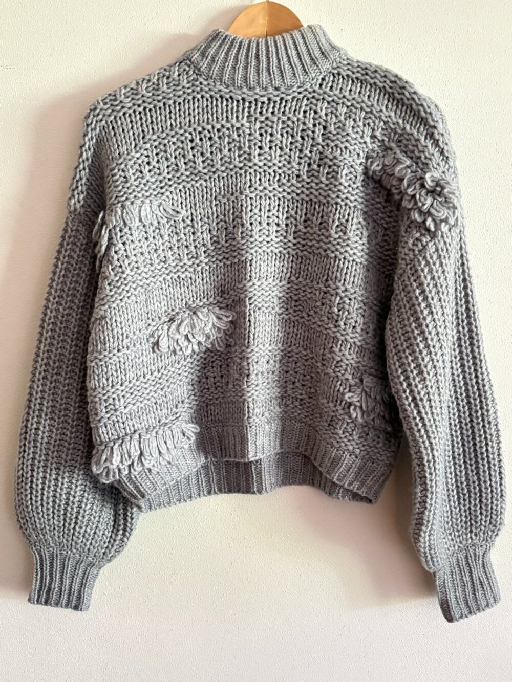 Universal Thread Chunky Knit Fringe Mock Neck Sweater - Light Blue / Lave